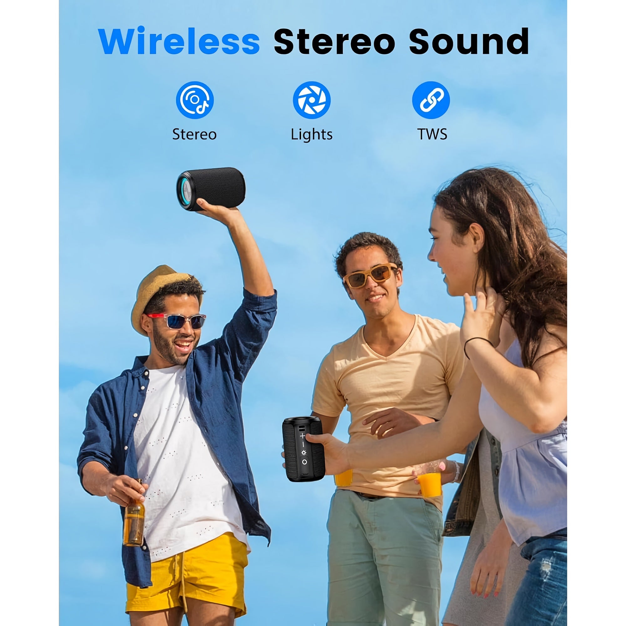 F20 RGB LED Wireless Speaker, Portable Blueooth Speaker with TWS, IPX5 Waterproof, LED Lights, TF Card Slot for Home, Travel, Parties, Beach (Black) F20 RGB LED Wireless Speaker, Portable Blueooth Speaker with TWS, IPX5 Waterproof, LED Lights, TF Card Slot for Home, Travel, Parties, Beach (Black)